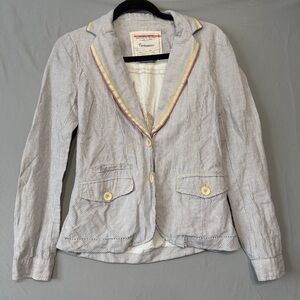 Anthropologie Cartonnier Women Striped Linen Cotton Blazer Jacket Size 6 Coastal